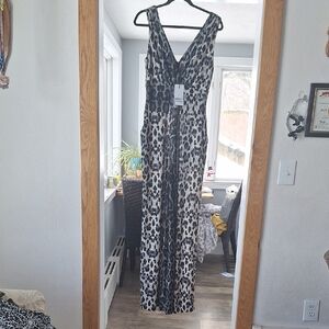 Unique Vintage Black and White Animal Print Jumpsuit